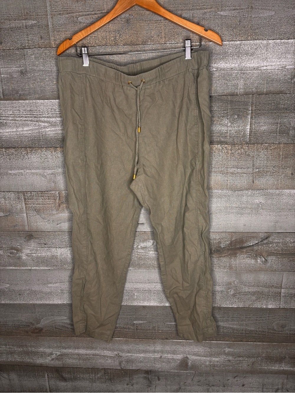 Ellen Tracy linen blend army green Casual Drawstring beach Pants